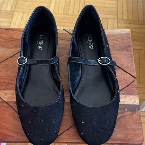 J. Crew Black Mary Jane Flats with Stud Accents
